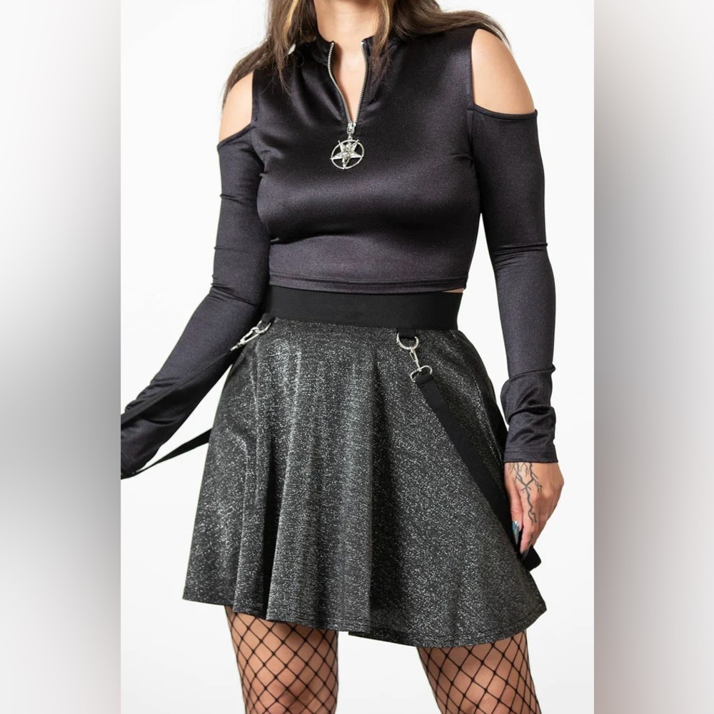 🪩 KILLSTAR METALLIC STUDIO 666 SKATER SKIRT [PLUS]